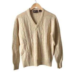 Brian MacNeil Vtg New Zealand Wool Beige V-neck Cable Knit Sweater Women Medium